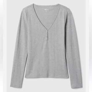 American Eagle - Light Grey Ribbed Full Length V Neckline Long Sleeve